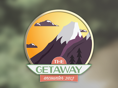 Encounter 2013- The Getaway Final badge camps clouds getaway illustration mountains nature oil can purple retro the getaway