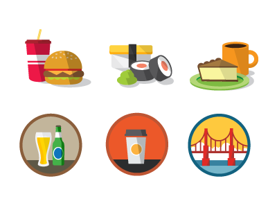 Restaurantcategories beer bridge coffee glass hamburger pie pint sushi wasabi