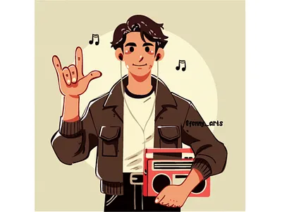 Cool Retro Character with Boombox and Headphones Illustration broadcast cartoon communication day entertainment event listening media microphone music people podcast presenter radio sound speaker station talking vintage volume