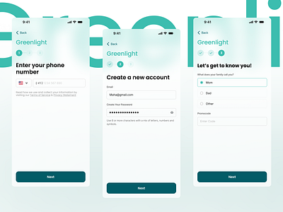 Greenlight Sign-up fintech product design ui ux