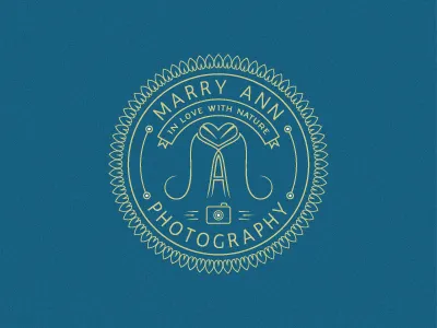 MA Photography Logo ver. 2.0 badge blue heart letterform love minimal monogram nature photography retro typography yellow