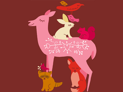 Deer friends bird birds cute deer fox love pink raccoon red squirrel woodland