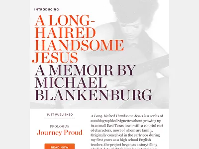 Maiden Email for A Long-Haired Handsome Jesus background image black and white bw chronicle email gotham grey hoefler frere jones orange purple