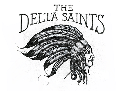 Delta Saints Shirt WIP 2x bw drawing illustration indian pen type