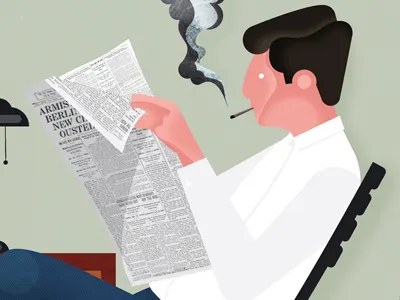 Rework illustration man newspaper reading smoking
