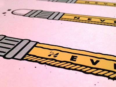 Never. Stop. Learning. black pencil pink poster print screen print silver yellow