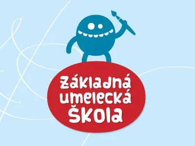ZUŠ blue brush cloud creature fun logotype red school