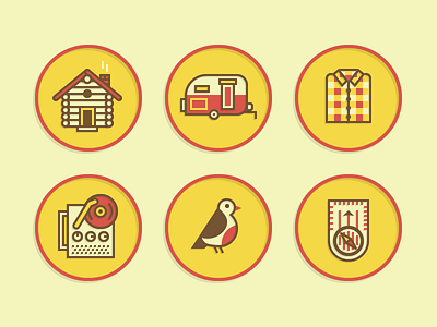 Merit Badge Icons 2 badge bird cabin camp compass flannel house icon illustration merit record shirt trailer turntable twitter vector vintage