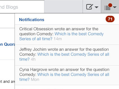 Quora Dropdown app drop down feed ipad menu notifications quora tablet