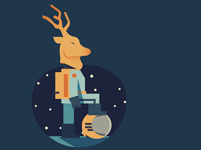 Astrocerf astronaute cerf flat illustration night space travel vector watcher winter