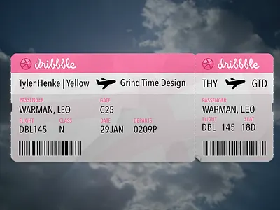 Now Boarding... debut design dribbble invitation invite paper pass perforation pink texture thanks ticket