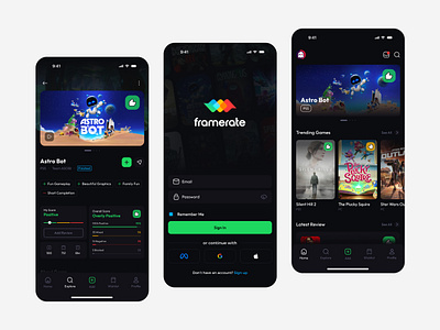 Framerate | Mobile App | Video Game Review App app app design app interfaces dark ui mobile mobile app design mobile app ui mobile ui mobile ui design modern ui review app ui design video game video game app