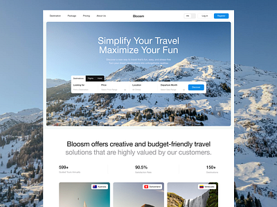 Bloosm Travel Agent Tourism agency agent booking company elementor framer landing mount page ticket tour tourism travel trip ui vacation webflow website wordpress