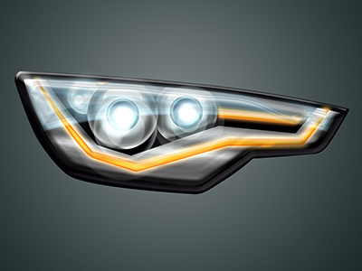Headlight blue bright car glass glow light photoshop plastic