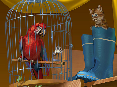 Gazelkin Daca 06 Cut 800x600 boots cage cat illustration luggage parrot