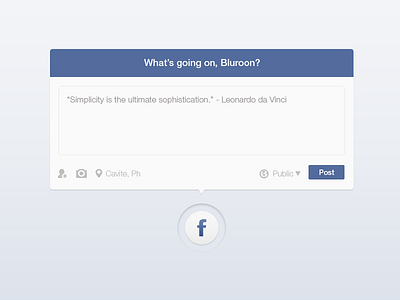 Facebook Post Widget blue bluroon box button camera clean facebook facebook widget interface location philippines piotr kwiatkowski post qoutes rebound simple social twitter ui ux white