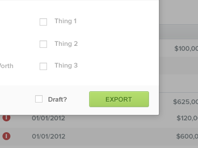 Financial App Modal View confirm draft export modal window pdf pop up