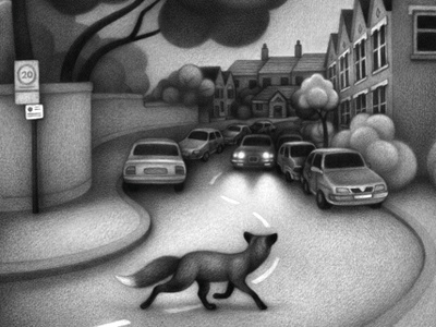 Nocturnal Glimpse city drawing fox illustration nature pencil wildlife