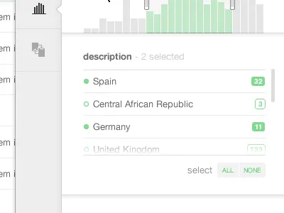 Dynamic filters a-la-openRefine chart filter green grey minimal