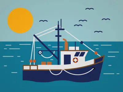 Fishing Boat birds boat fish sea sun