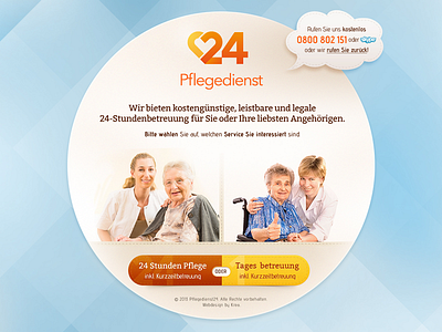 Pflegedienst24 landing page button circle cloud landing page sewing