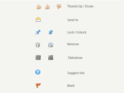 Icons for Similar Pages add down flag icons lock mark pin trash unlock up video