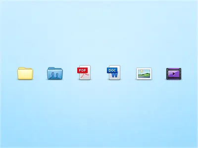 Icons document film folder icons image movie pdf photo picture shared video word