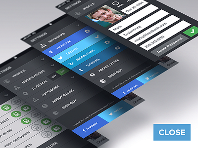 close side menu app apple bar check close family form friends icon ios iphone network people profile side social switch toggle