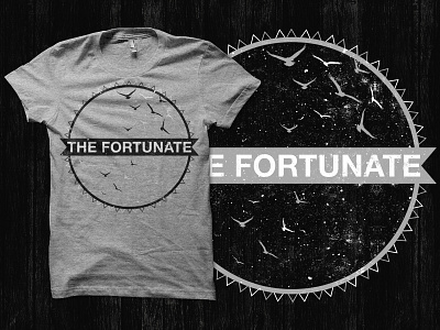 The Fortunate Tee Shirt Design awaken awaken design awaken design company birds black black and white classic crest crows design distress distressed grey grunge ravens ribbon ribbons shirt shirt design simple splatter t shirt tee shirt text texture tshirt typography vintage white