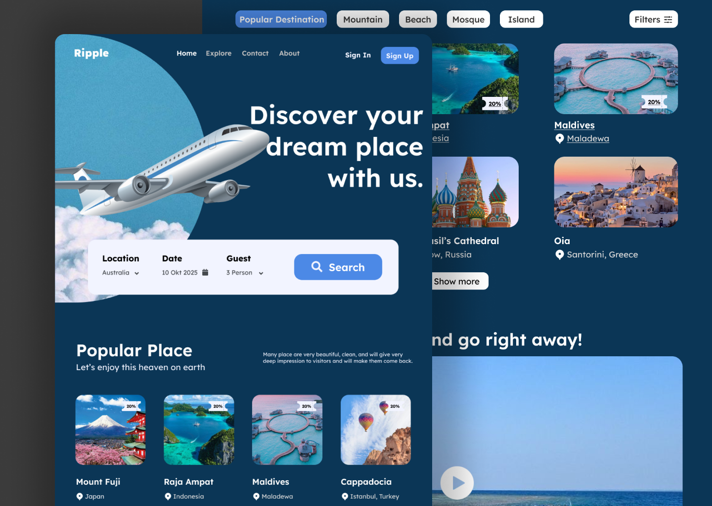 Website for Ideal Ripple Global design web graphic design ichbinramdan landing page landing page travel modern web design travel ui web design website website travel