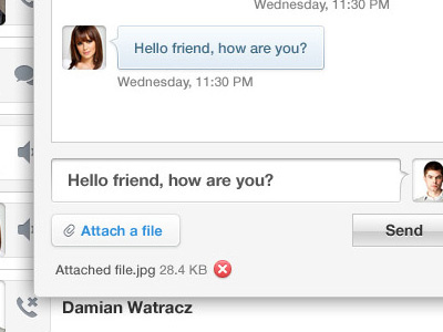 Desktop App — Chat window attach attachment avatar bubble button chat file line2 remove send window