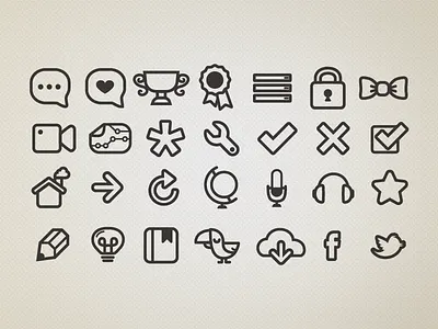 Glyphs (& a parrot) achievements book bowtie dictionary feedback headphones icons lightbulb listen lock map microphone parrot pencil settings speak talk trophy video
