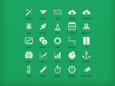 Mobile Icon Set anchor bug case chart design download green help icon set icons lab locker map money pencil plane reward rocket send email stoper temp temperature termometer upload vandelay wand zip