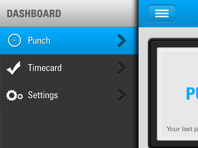 Dashboard app blue dashboard ios iphone navigation screen sidebar slide