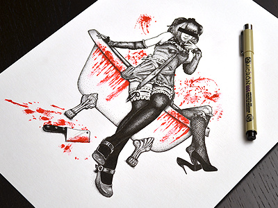 Oops i did it again black blood detail dot dots illustration maid sexy splatters