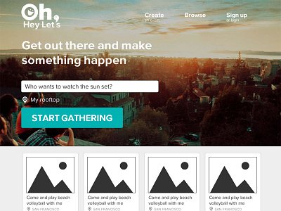 "Oh, Hey Let's" homepage mock up wireframe