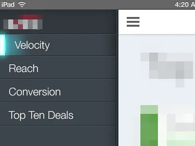 iPad Menu Selected State Glow app clean design glow ipad menu slide out ui ux