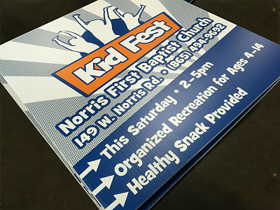 Kid Fest Street Sign arrow blue church design fest kid orange sign white