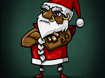 Black Santa badass cartoon character illustration santa