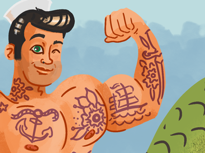 Merman, In Progress alan defibaugh illustration sailor tattoos