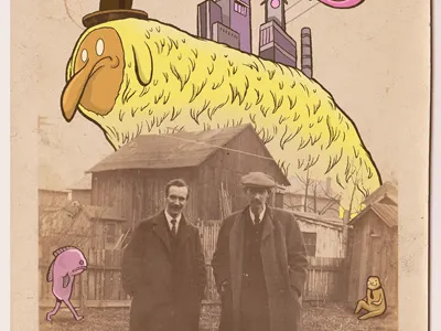 Townfolk building characters creep drawing fish illustration monsters the village vintage