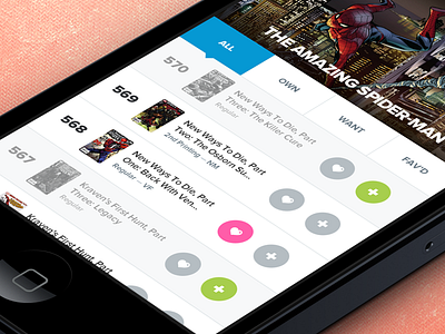 Comic Management App amazing spider man app clean comics iphone list minimal spider man spiderman title webapp