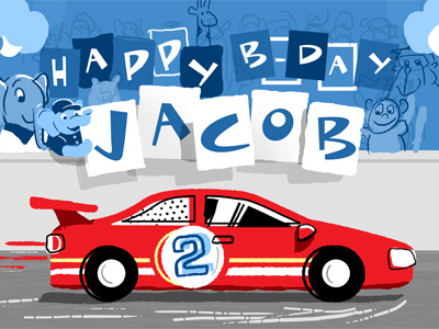 WIP : Jacob's 2yr animals birthday car race race car typography