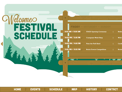 Web Design Update 2 ( Frozen Dead Guy Days ) dead frozen illustration mountains schedule snow web design wood