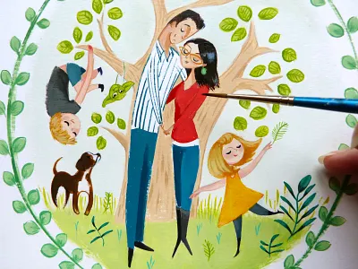 57,333 dog family floral happy kids portrait spring tree
