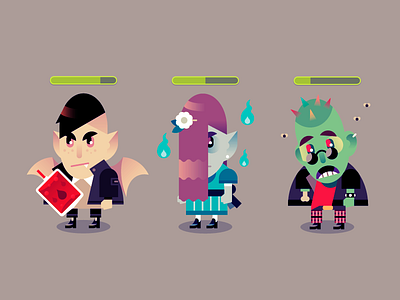 Vamp, Wraith & Zombie cartoon character color design game illustration interface kids undead vampire vector wraith zombie