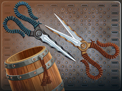 Graphics for the iOS game "Cut the Buttons" buttons cut game ios metall scissors vector