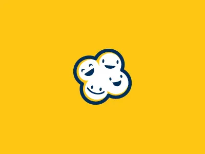 Popcorn & Friends Logo blue children film friends hatchers identity logo movie popcorn retro smile yellow