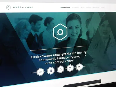 Omega Code www.omegacode.pl banner clean corporate design ico icons it line logo omega pattern people shape triangle ui web webdesign