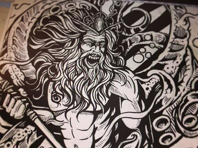 Poseidon Ink Dribbble americana art battle castle derrick derrick castle design drawing epic graphic design greek illustration kraken mythology nashville nashvillemafia poseidon straw castle